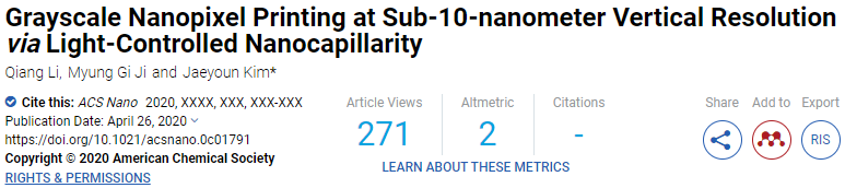《ACS Nano》光控納米毛細(xì)作用實現(xiàn)納米級分辨率的灰度像素打印