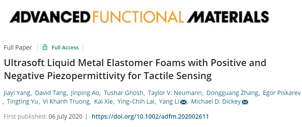 《AFM》：用于觸覺感知的超軟、具有正負(fù)壓介電效應(yīng)的液體金屬?gòu)椥泽w泡沫